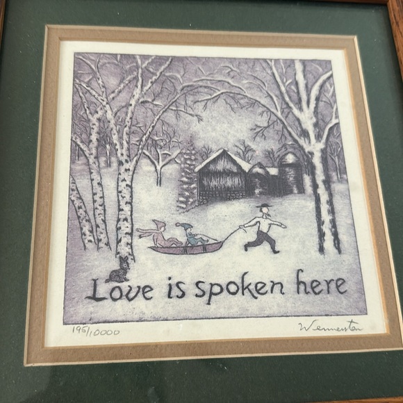 Artist Wemarta Signed & Numbered Love is spoken here Print in Green & Tan Mat - Picture 2 of 5